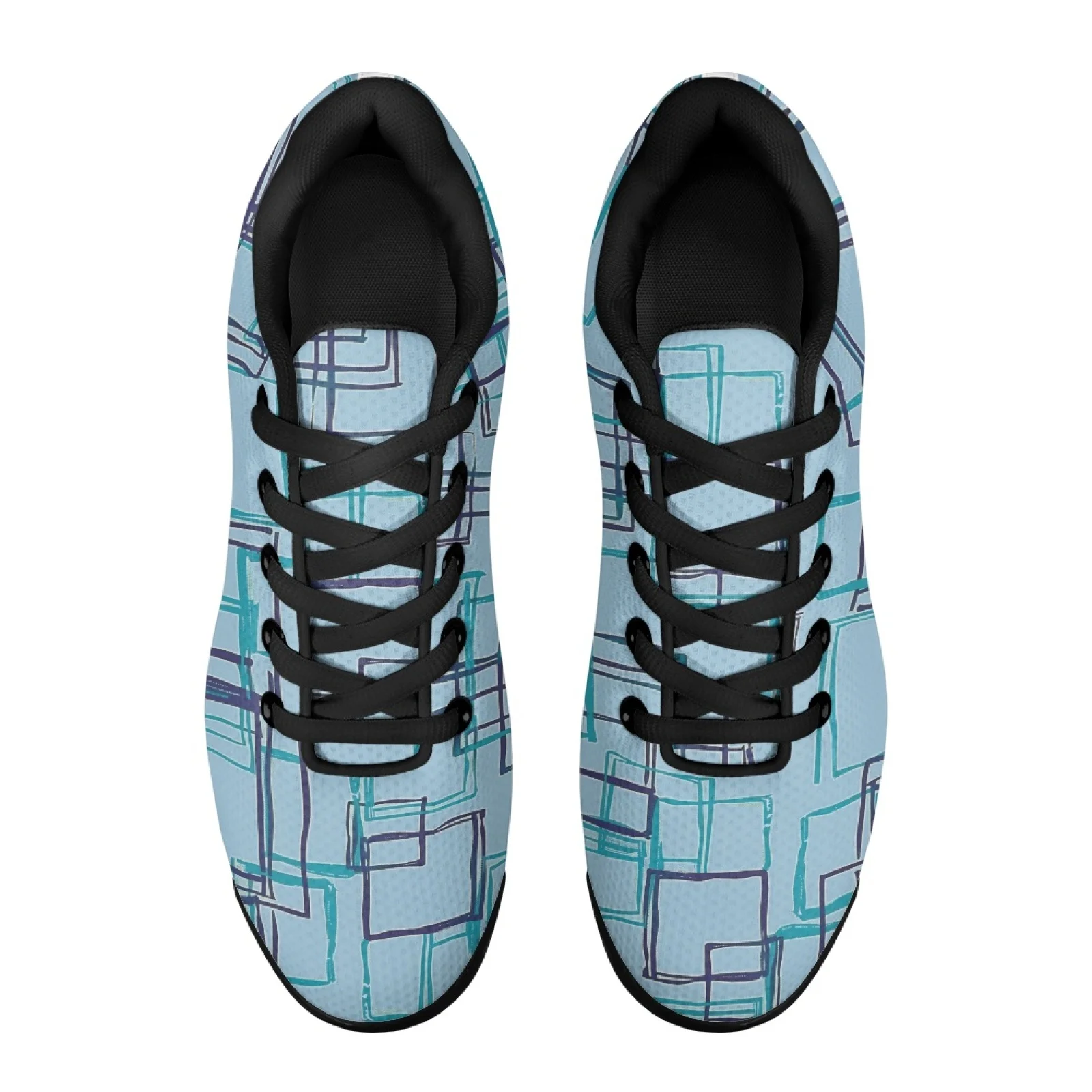 PENSTROLL Mesh Comfort Air Cushion Trainers Breathable Casual Walking Shoes for Men Athletic Hand-Drawn Squares Pattern