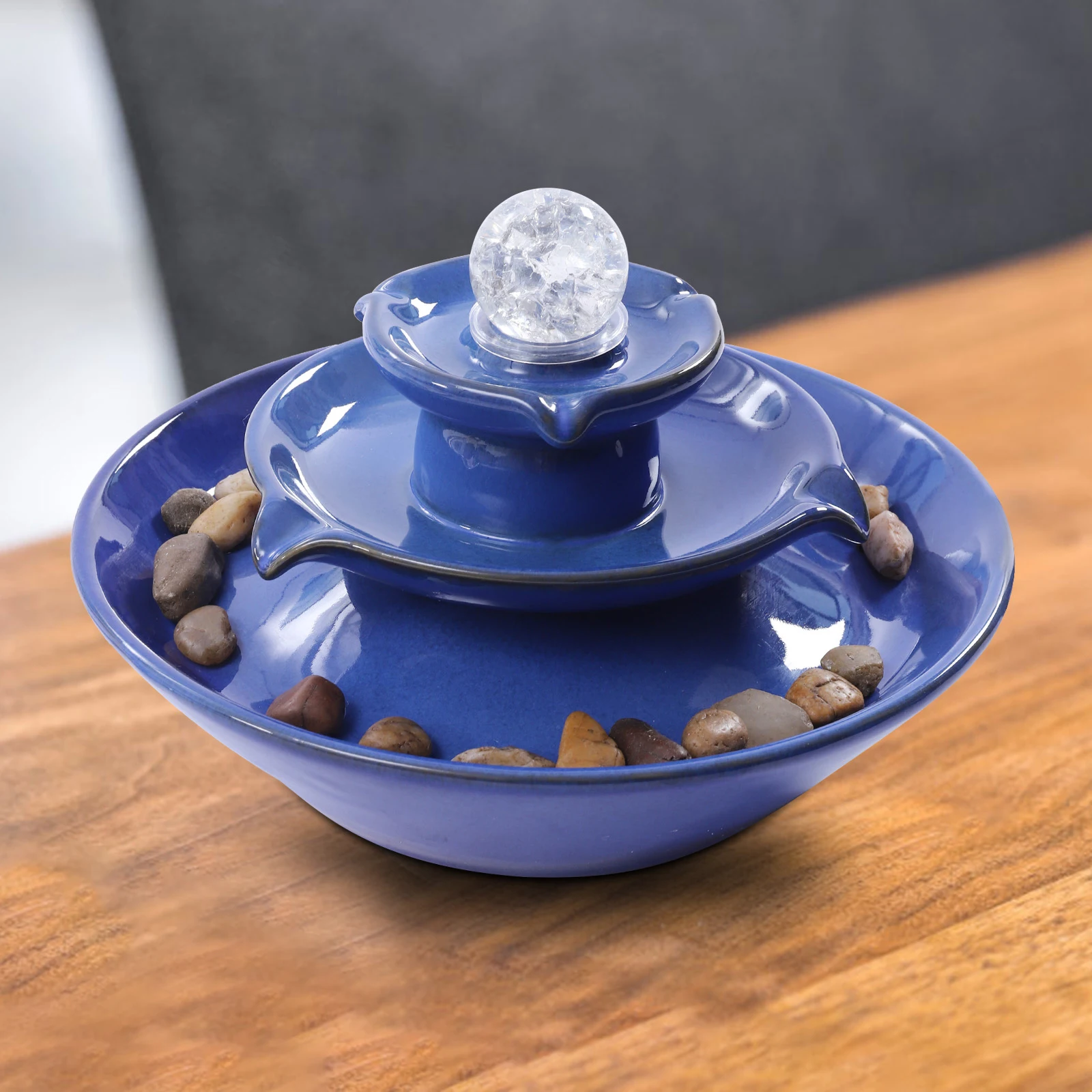 Ceramic Tabletop Fountain with Ball for Indoor/Outdoor Desk Office Patio (Blue) Tabletop Water Fountain Zen Meditation Indoor