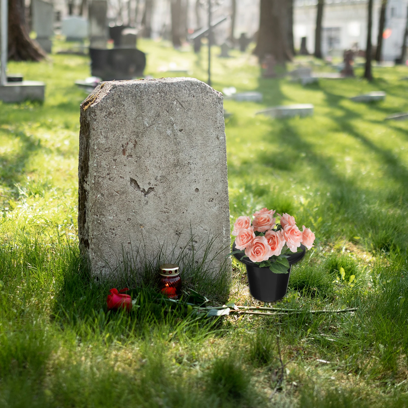 

4 Pcs Cemetery Artificial Flowers Grave Flowerpot Set Durable Realistic Decor Long Lasting Construction Multiple