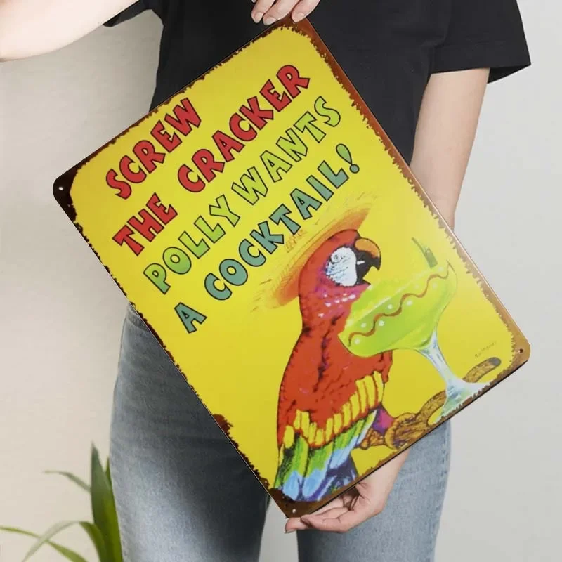 Screw The Cracker Polly Wants a Cocktail Metal Vintage Tin Sign Wall Decor Gaming Room Decoration Art Mural Man Cave Retro Home