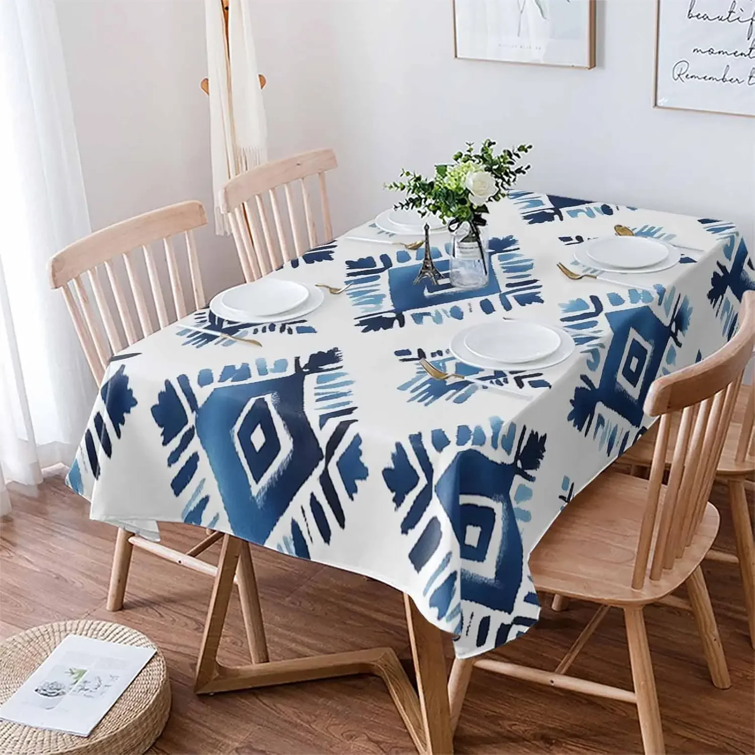 Boho Aztec Blue Rectangle Tablecloth Holiday Party Decor Southwest Geometric Abstract Tribal Table Cloths Kitchen Table Decor