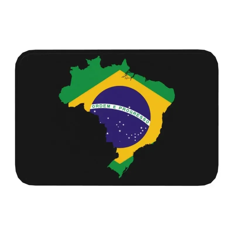 Custom Brazil Map Flag Doormat Non-Slip Entrance Kitchen Bath Floor Door Mat Brazilian Patriotic Garage Carpet Rug