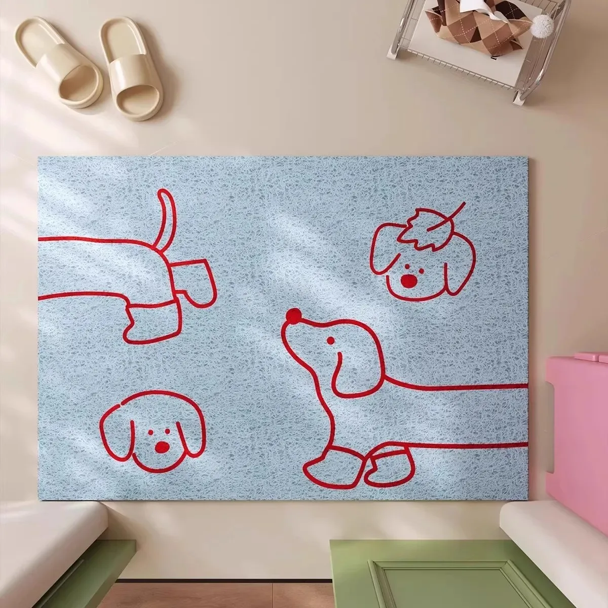 Cartoon PVC Welcome Doormat Korean Style Cute Dog Cuttable House Entrance Mat Carpet Anti Dust Pad Outdoor Aesthetic Home Decor