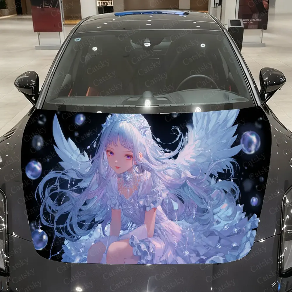 Dreamy Bubble Ice Crystal Angel Car Vinyl Wrap, PVC Waterproof Car Hood Sticker, Self-Adhesive Scratch-Resistant Stickers