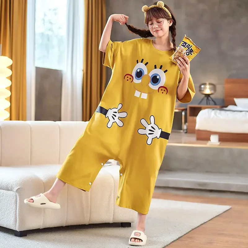 Onesie Cute Cartoon Couple Pajamas Man Bathrobe Home Clothes for Sleep Summer Dress Pyjama Women\'s Nightie Pyjamas Loungewear