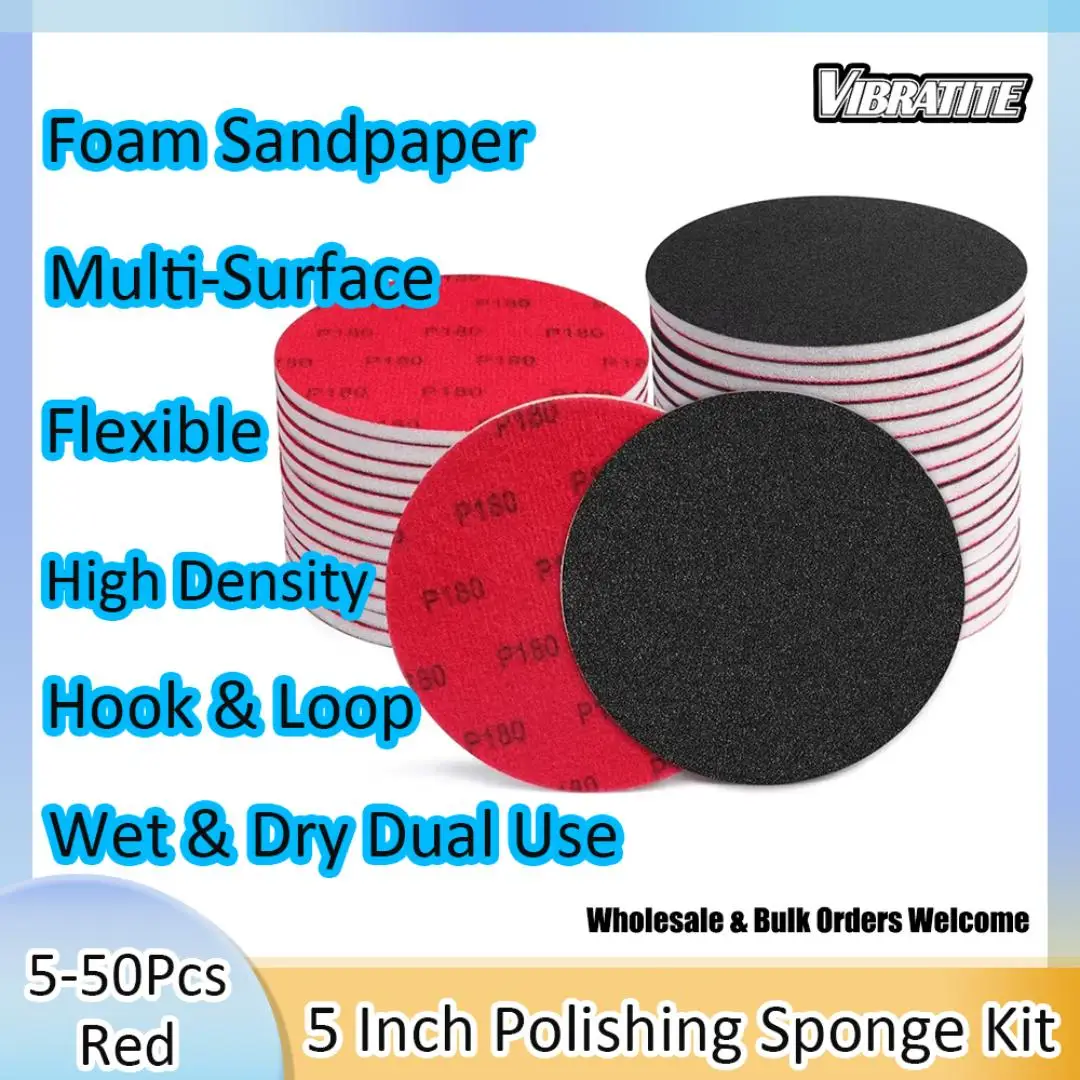 5-50 Stück 5 Zoll Klett-Schwammschleifpapier-Set, Schwammschleifscheiben für Holz, Metall, Wand