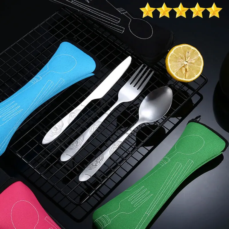 [Hot Sales] Picnic Set Tableware Washable with Zipper Travel Cutlery Kit Case Portable Pouch for Dinner