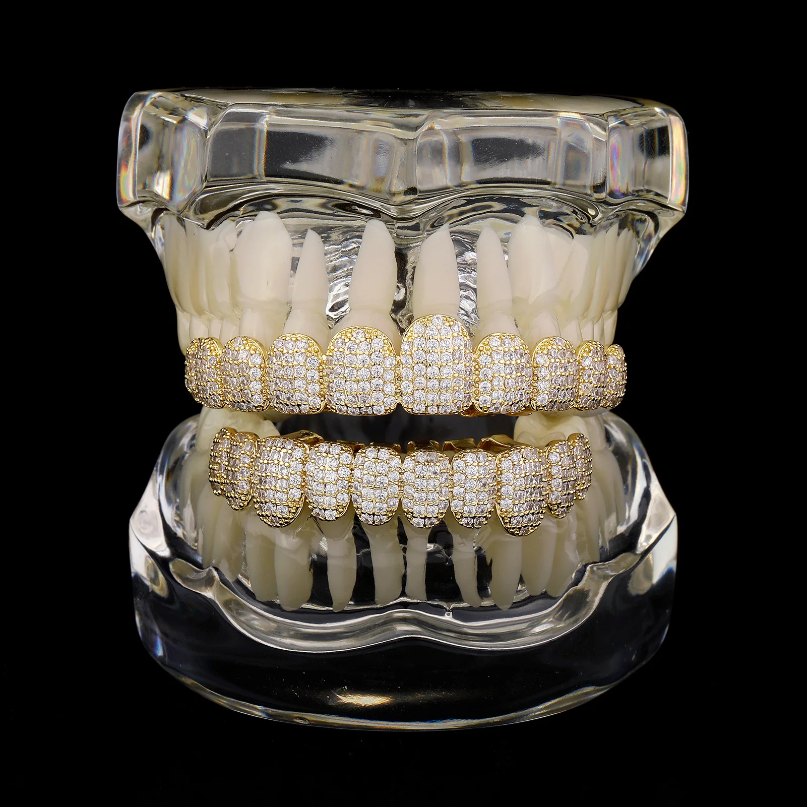 Iced Out Teeth Grillz 10 Top 10 Bottom 5A CZ Stones 14K Gold Plated Zircon Tooth Caps Rapper Mouth Jewelry