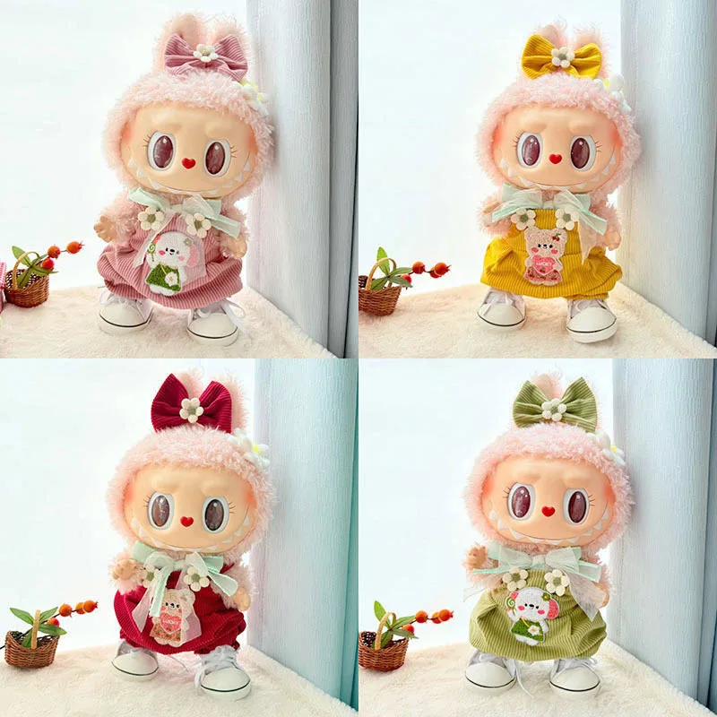 For Kawaii 38cm Mokoko Doll Clothes Outfit Accessories Flower Strap Pant Set Red Green Lovely Cute Cartoon Toy Gift For Kids