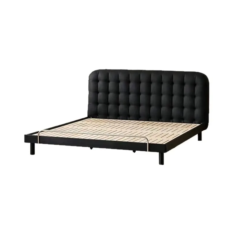 High backrest black technology cloth bed, Italian minimalist master bedroom 1.8 meters soft bag double suspension bed