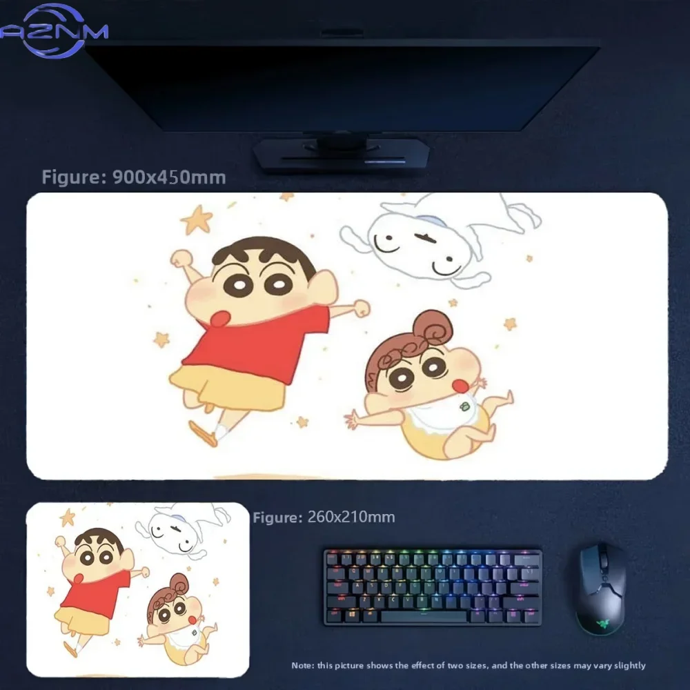 Anime Crayon Shin-chan Firework Heart Hand Drawn Large Mousepad Rubber Non-Slip Extended Gaming Desk Mat Keyboard Pad for PC Gam