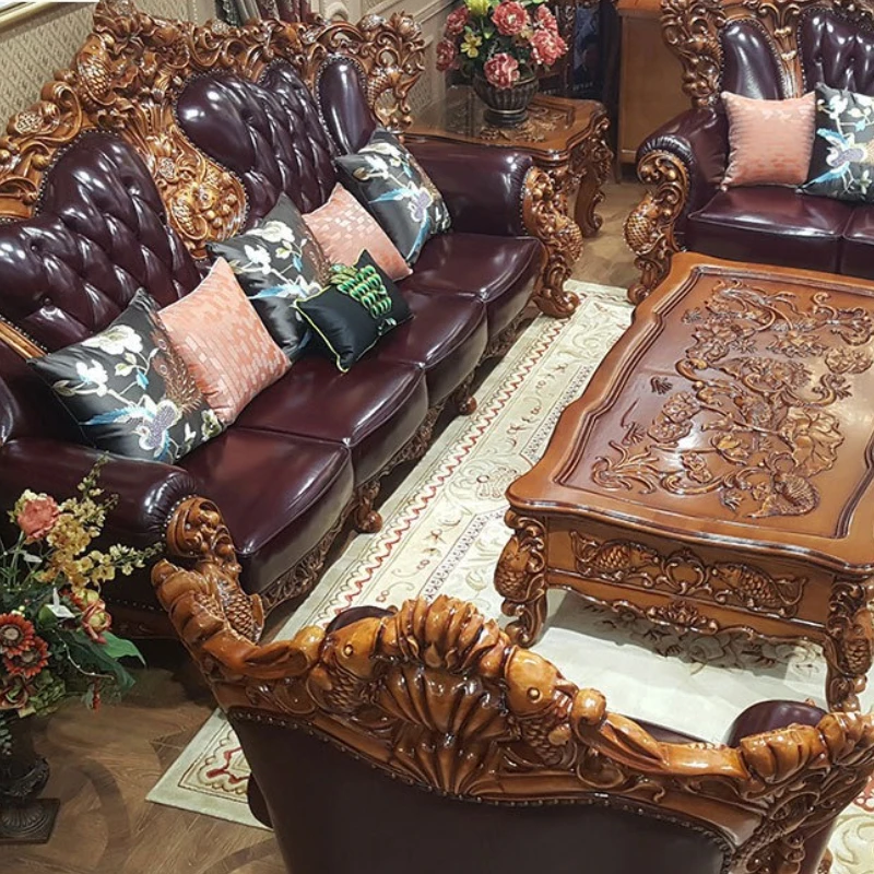 

European-style villa luxury sofa high-end luxury atmosphere living room 123 combination leather high-end