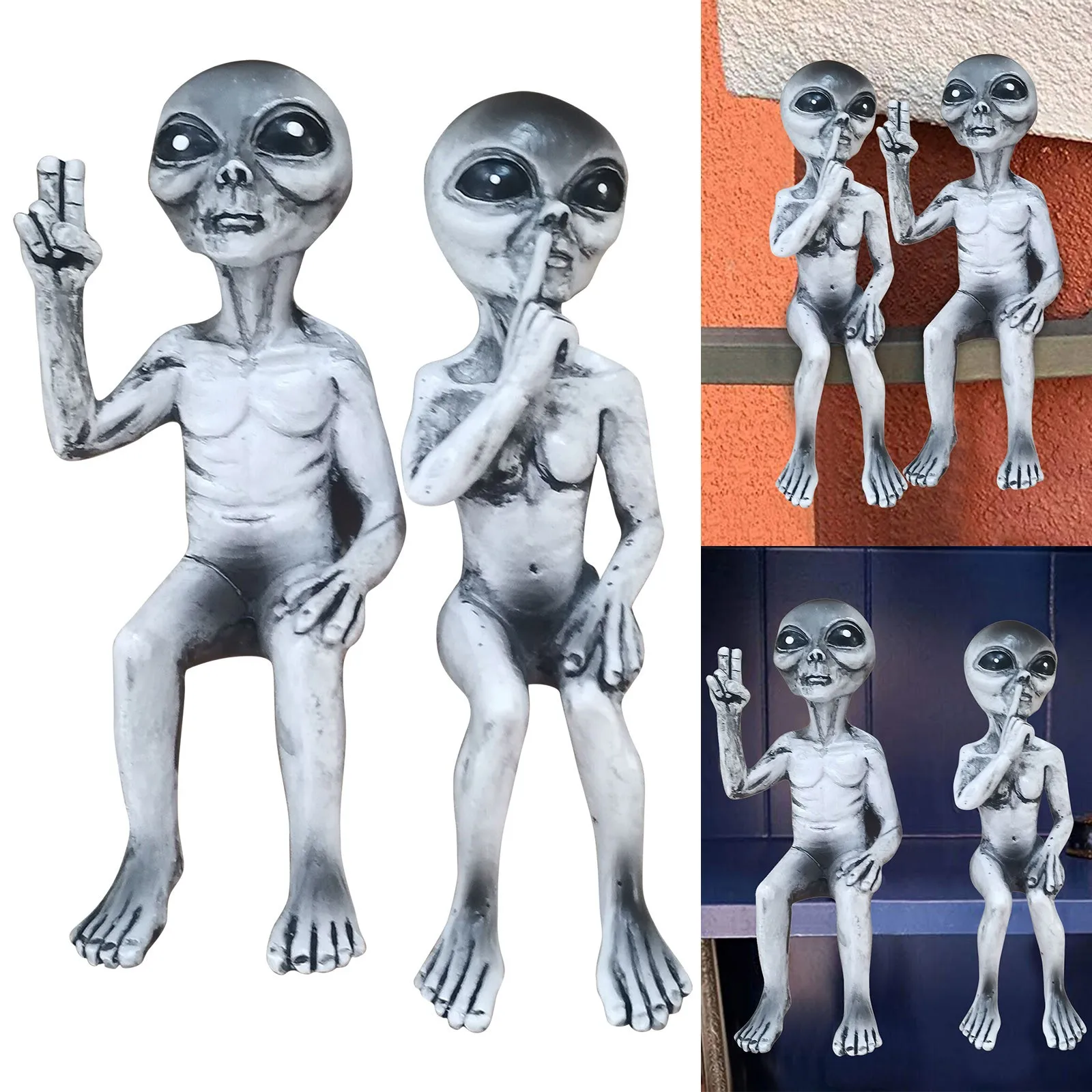 Outer Space Alien Statue Martians Garden Figurine Set For Home Indoor Outdoor Decoration