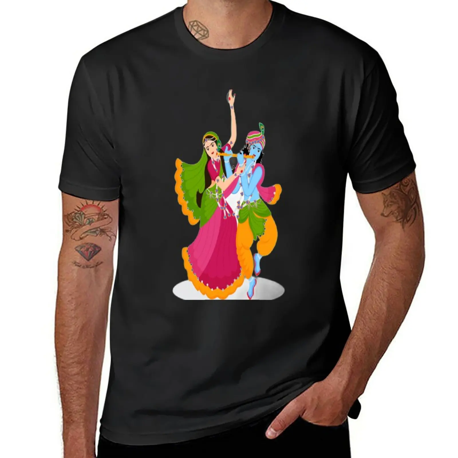 New Happy Janmashtami Day Indian god lord krishna and radha rani sticker and T-Shirt black t shirts Anime t-shirt men t shirt