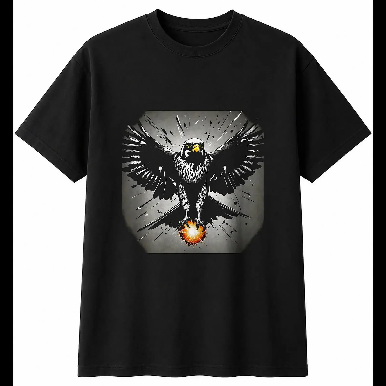 Falcon Greyscale Bird Mens T Shirt Black 100 Cotton Wildlife  vintage Washed Unisex Comfortable streetwear graphic Slightly