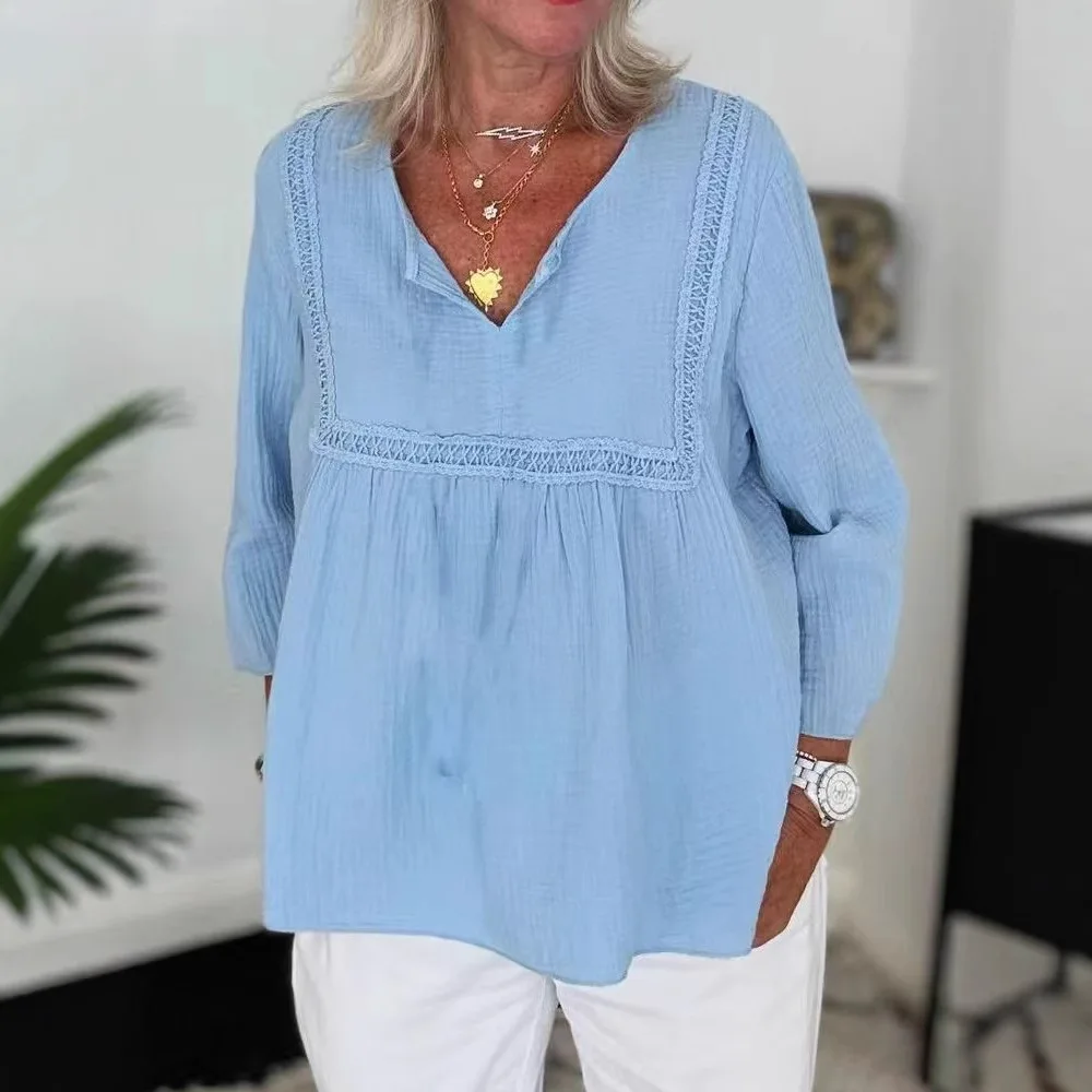 

Новая женская однотонная повседневная рубашка с длинными рукавами и v-образным вырезом, обычная многоцветная женская верхняя рубашка