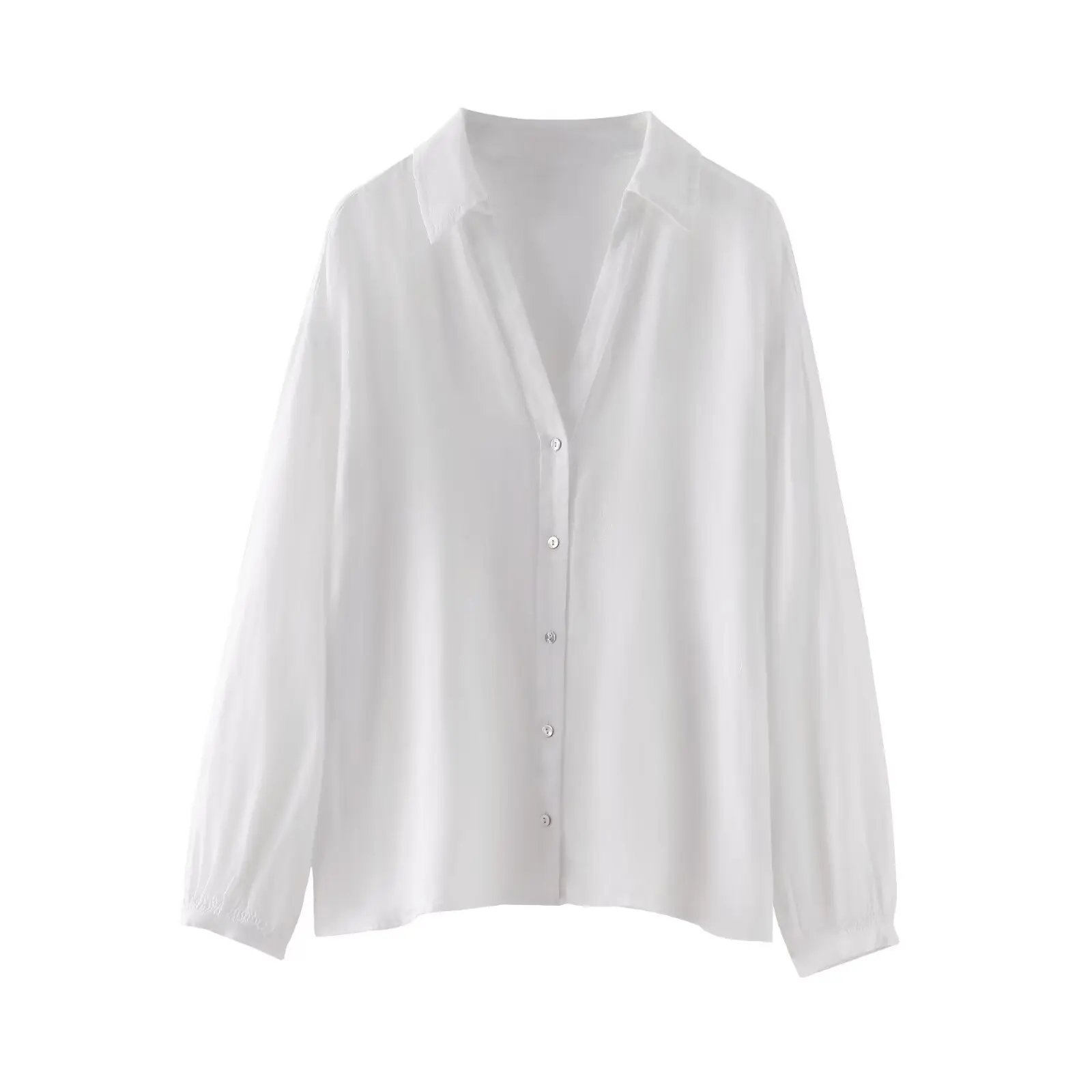 

HH TRAF Summer Women's White Solid Top Loose Turn-Down Collar Long Sleeves Single-Breasted Casual Button Decoration Blouse Mujer