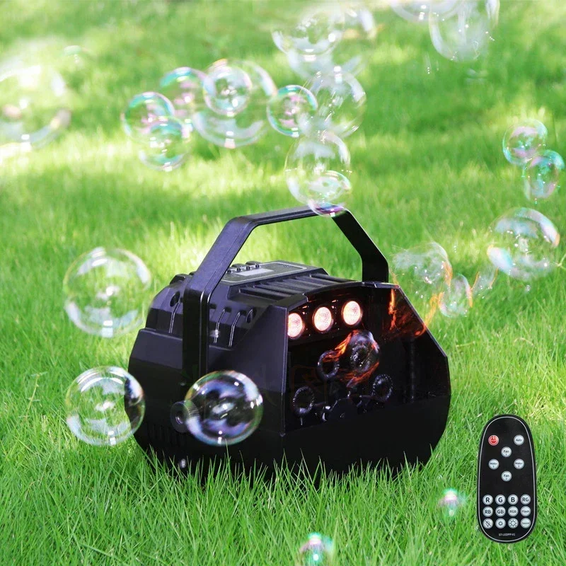 RGB Colorful 3 LED Bubble Machine Bubbles Maker Blower with Remote Control for Wedding Party Festivals Stage Effect Lights