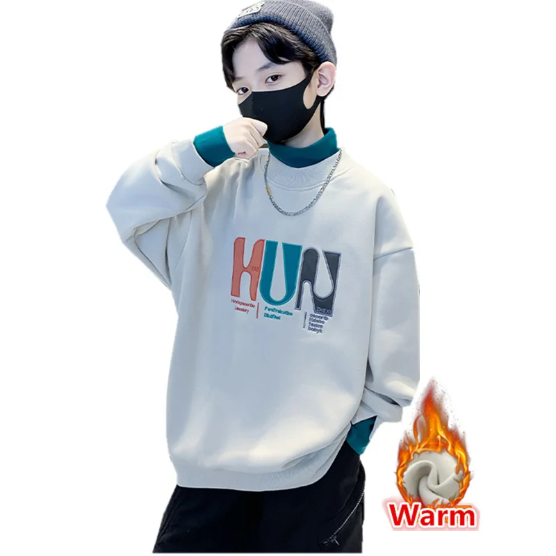 

2024 Winter Children's Sweatshirts For Boy Teenager Cotton O-Neck Long Sleeve Thermal Top Kids Insulated Outfits Clothes For Boy