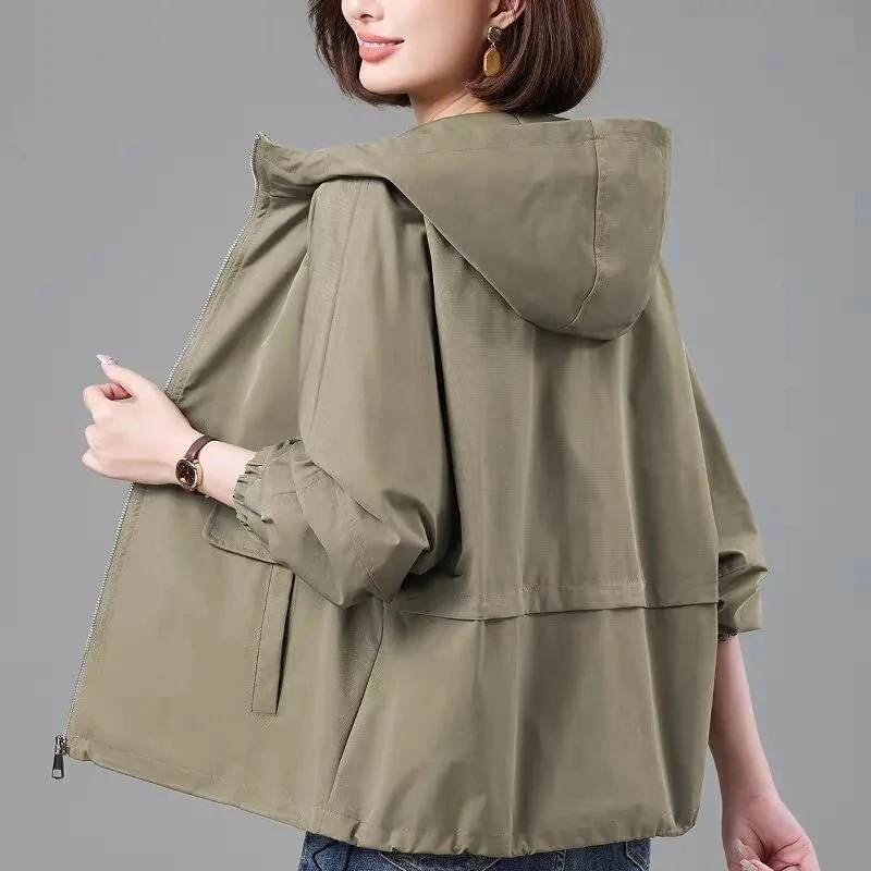 2025 Spring Autumn New Women's Korean Version Middle-aged Mother's Coat Loose Casual Female Fashion Jacket Hooded Joker Outwear