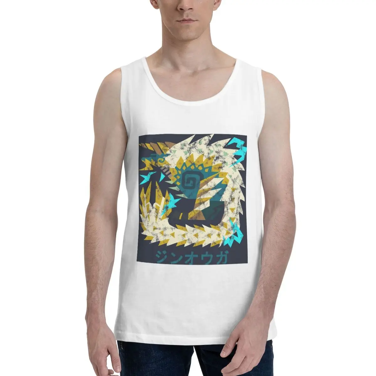 Monster Hunter World Iceborne Zinogre Kanji, sudadera 100% de algodón para hombre, chaleco, ropa sin mangas, camisetas, camisetas sin mangas para hombre, camiseta