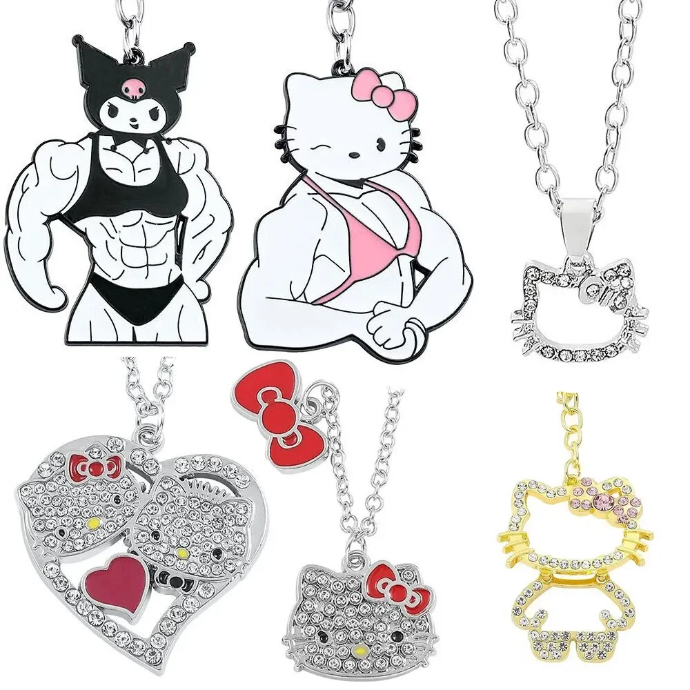 

Sweet Hello Kitty Anime Kawaii MINISO Ins Fashion Necklace Decoration Cute Cartoon Keychain KT Cat Pendant Chain Gifts for Girls