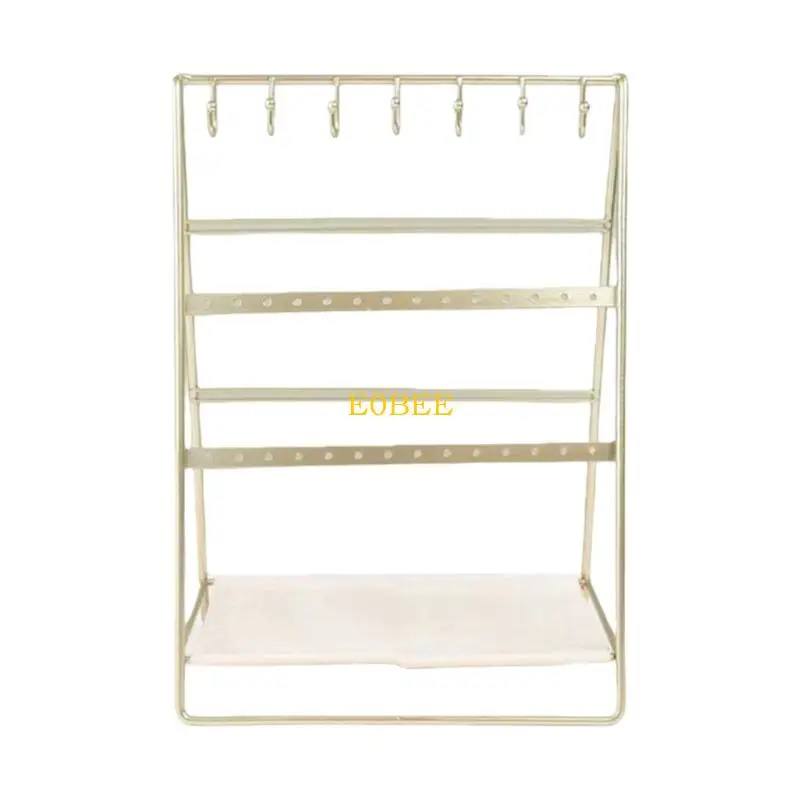 

E0BE 6 Tiers Multi Functional Jewelry Display Stand for Earrings Bracelets Featuring Gold Plated Iron Desktop Unit