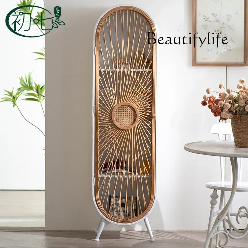 X36 Bamboo Arched Door Standing Cabinet American Country White Wrought Iron Multi-layer Display Cabinet Creative Corner Cabinet