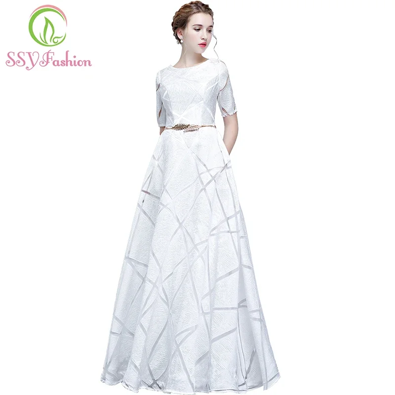 Clearance sales Simple White Evening Dress The Bride Banquet Elegant Short Sleeves Floor-length Long Prom Party Formal Gown