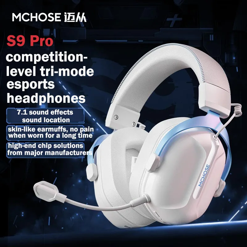 

MCHOSE S9 Pro Gaming Headset Tri-mode Bluetooth Wireless 3.5mm E-sports Headset with Microphone 7.1 Sound Low Delay Long Battery
