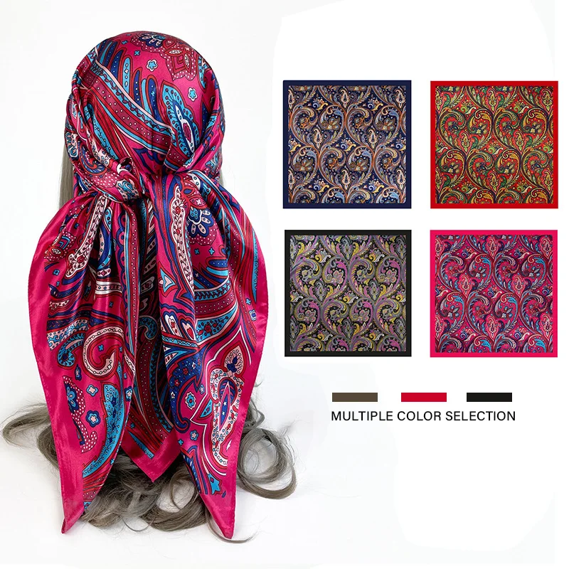 

Bandana Satin Square Scarf Hijab Turban Luxury Headscarf Shawl Handkerchief Ribbon Foulards Femme Headband Accesories Wraps