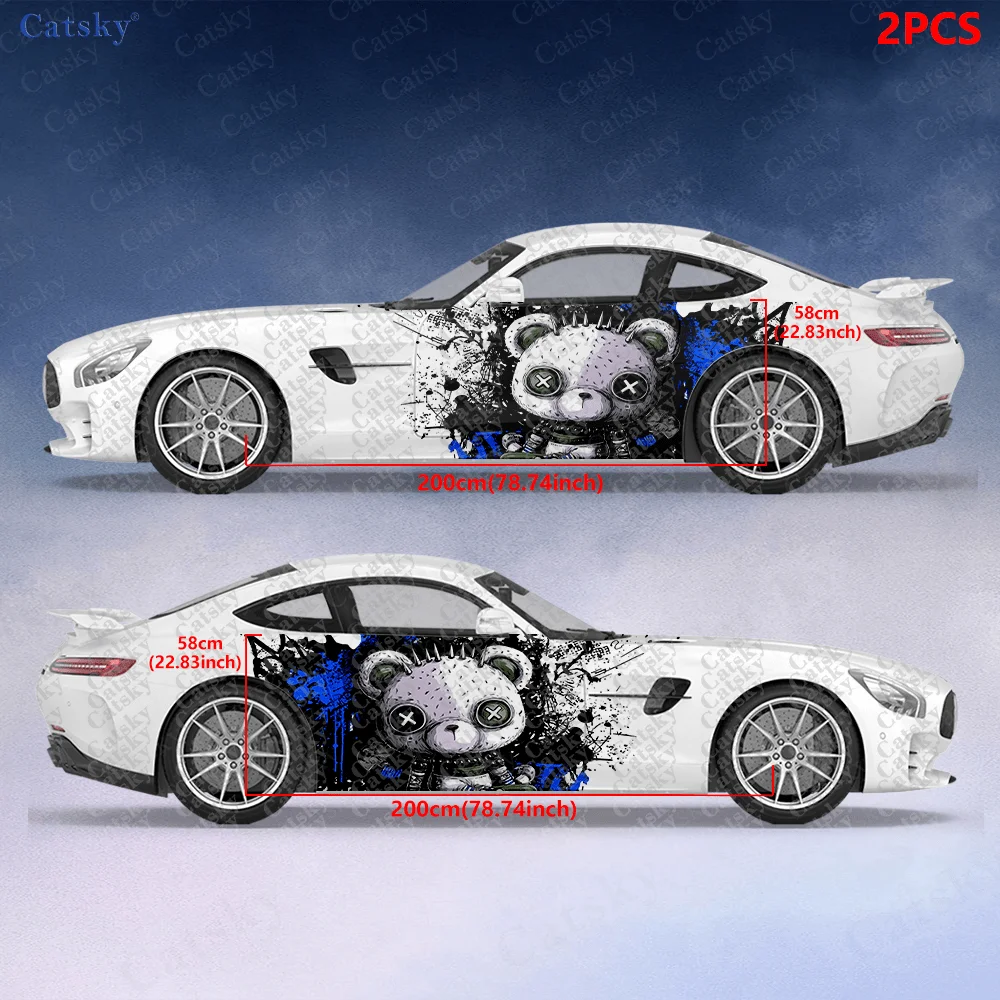 2pcs Rivet Rebellion Bear Car Side Car Wraps, Self-Adhesive PVC Waterproof & Scratch-Resistant Stickers, Car Accessory Gift