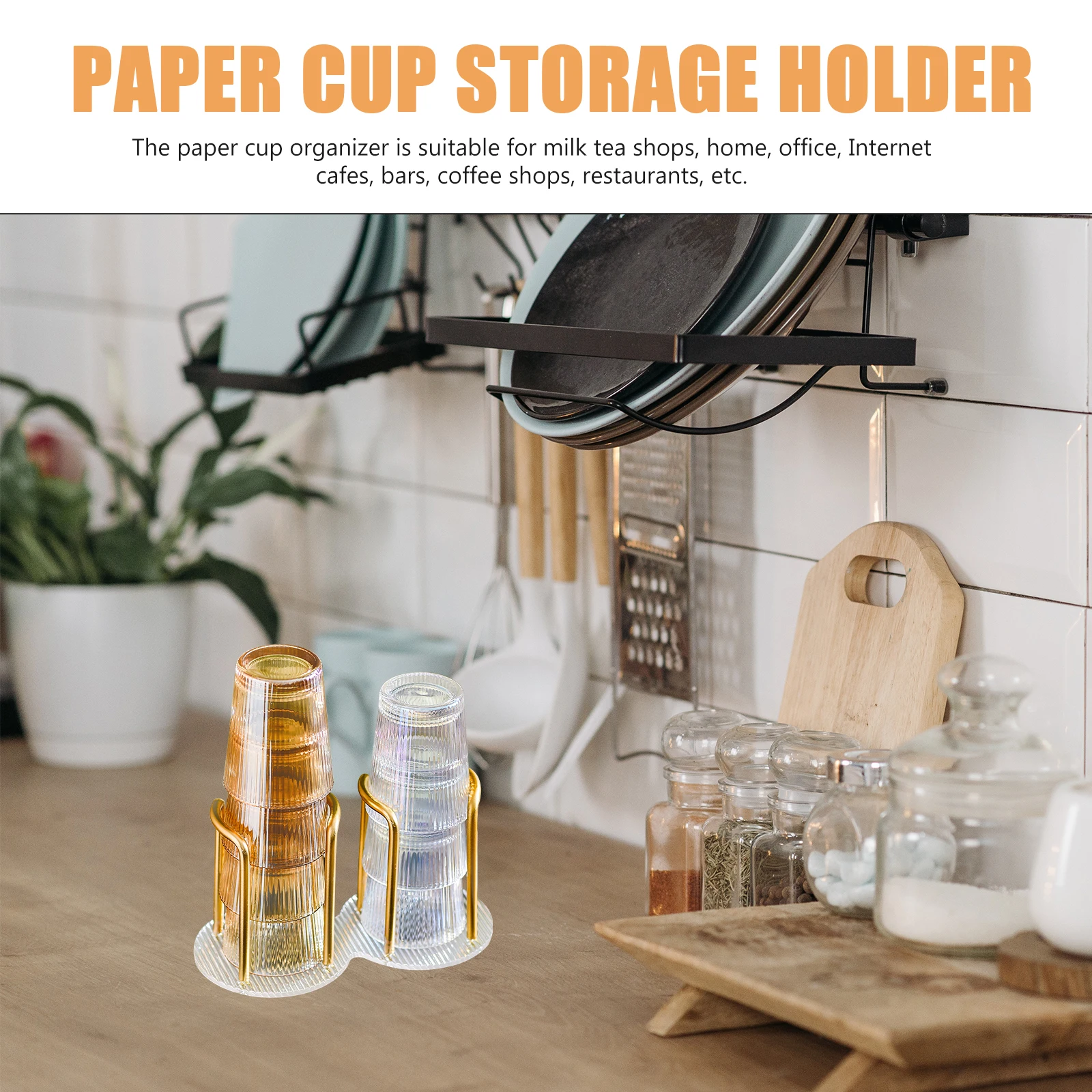 

Double Paper Cup Organizer Acrylic Storage Rack for Home Bar Counter Milk Tea Shops Cafes Disposable Coffee Holder