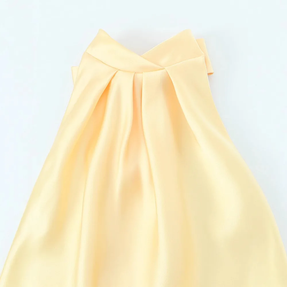 Nouveau décontracté jaune bretelles à lacets Robe élégante sans manches taille haute mince 2025 été mode vacances Chic Robe