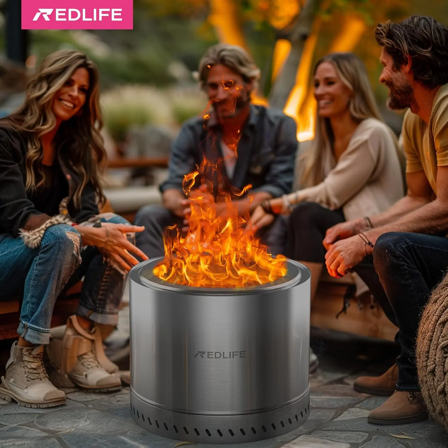 19.5'' Smokeless Fire Pit, Outdoor Stainless Steel Firepit with Carry Bag, Wood Burning Portable Fireplaces for Camping Bonfire