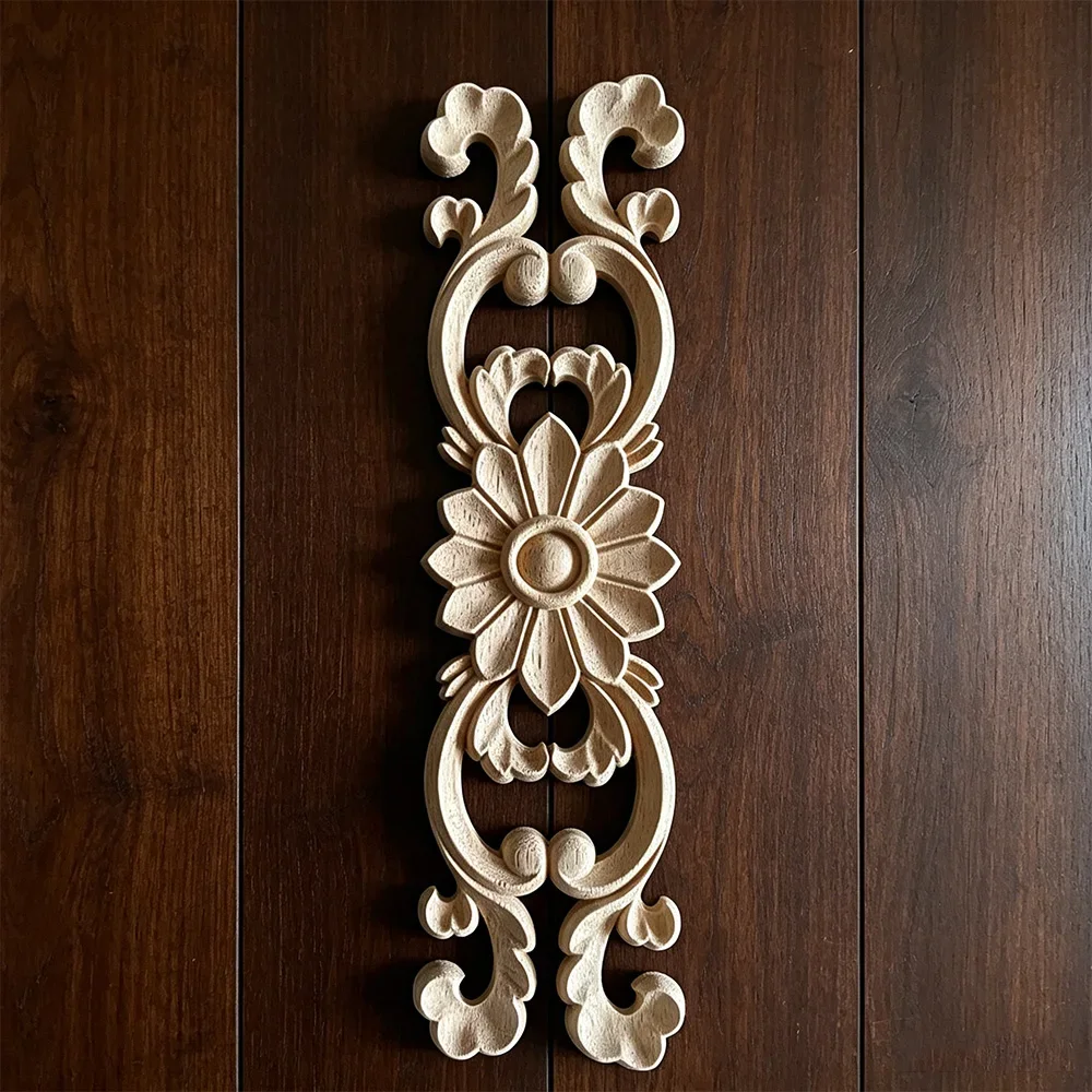 30cm Wood Corner Decoration Wood Appliques Onlays Home Decor Items Wooden Carving Decoration Wall Decals for Furniture Flowers