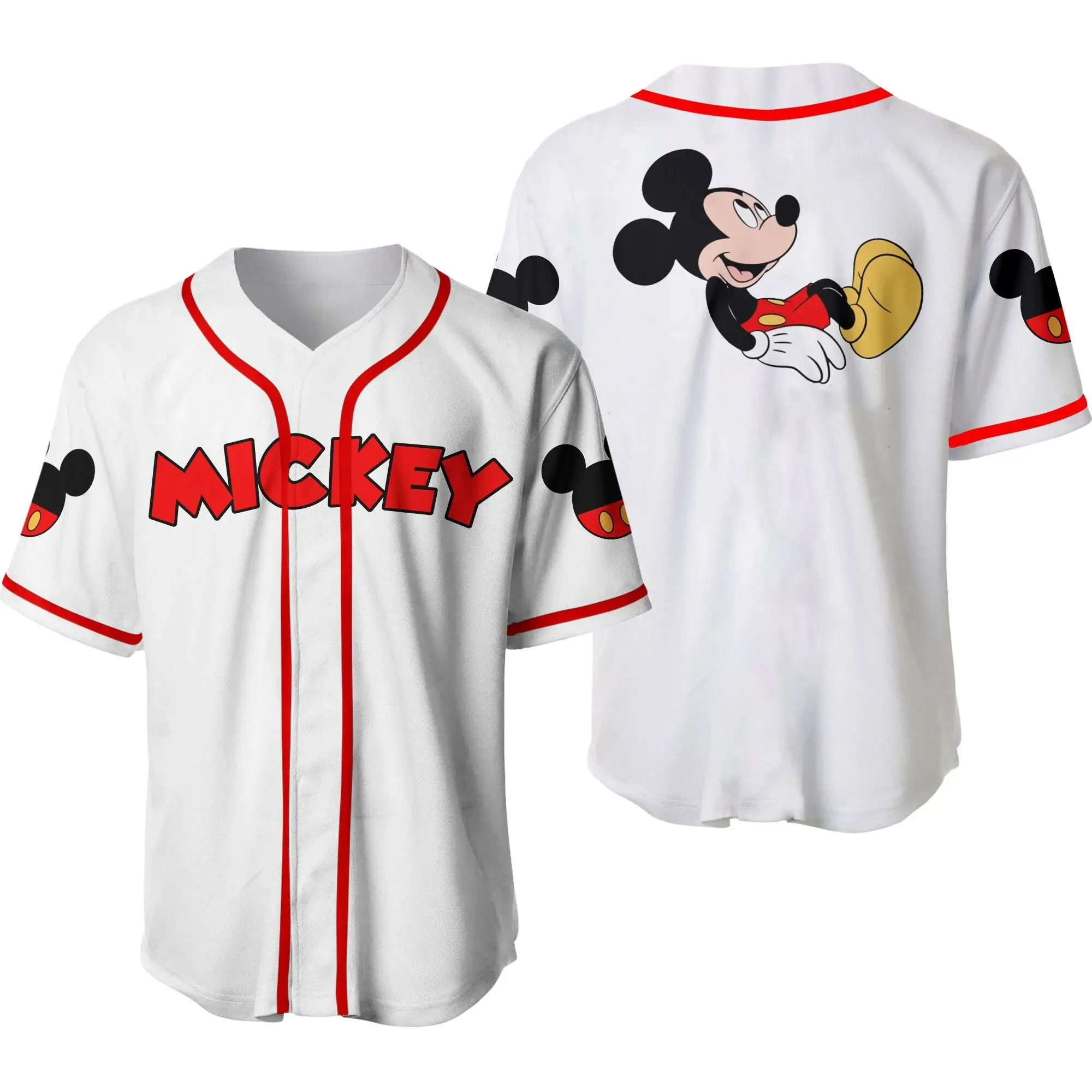 2024 New Disney Women's Baseball Pattern T-shirt Mickey Mouse Top Cute Cartoon Short-sleeved Uniform Street Wear Y2K T-shirt