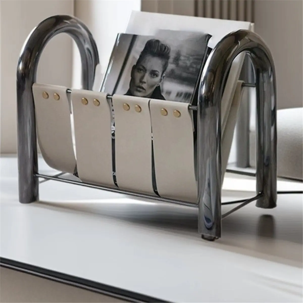 【HOT A88T】 Luxury PU Leather Magazine Rack Bookshelf - Home Decor