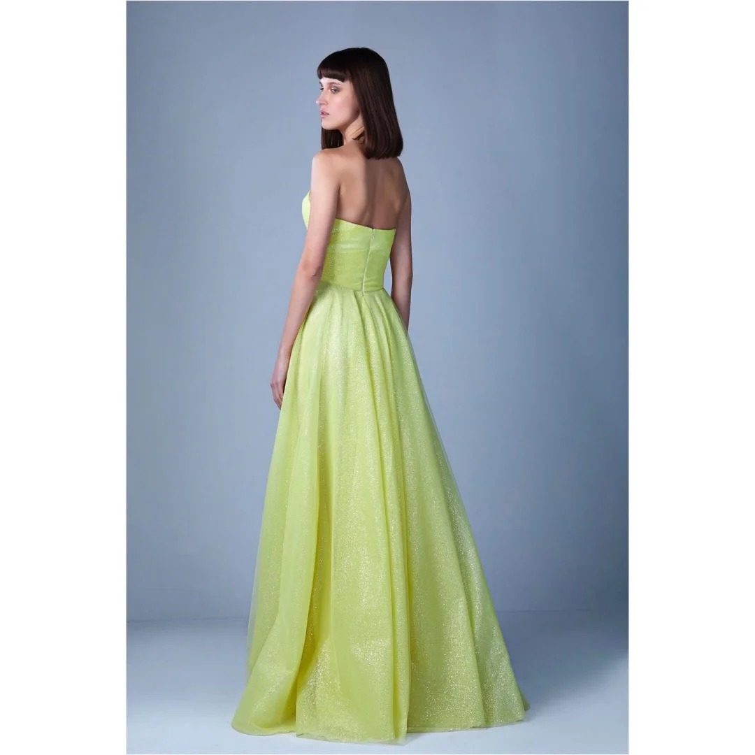 فساتين سهرة مخصصة رشيقة من التل على شكل حرف a بدون حمالات بدون أكمام وسحاب خلفي وقطار مخصص للمناسبات M #2