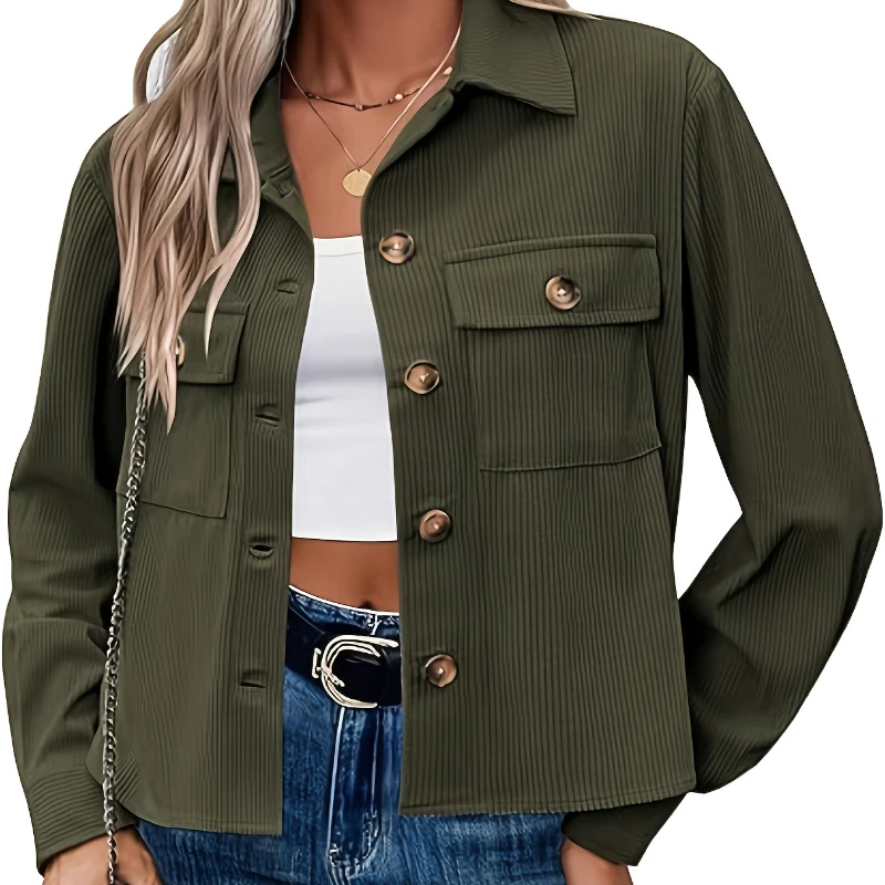 

Crop Tops for Women Clothes Autumn 2025 Fashion Corduroy Jacket Buttons Pockets Classic Office Ladies Commute Casual Coats