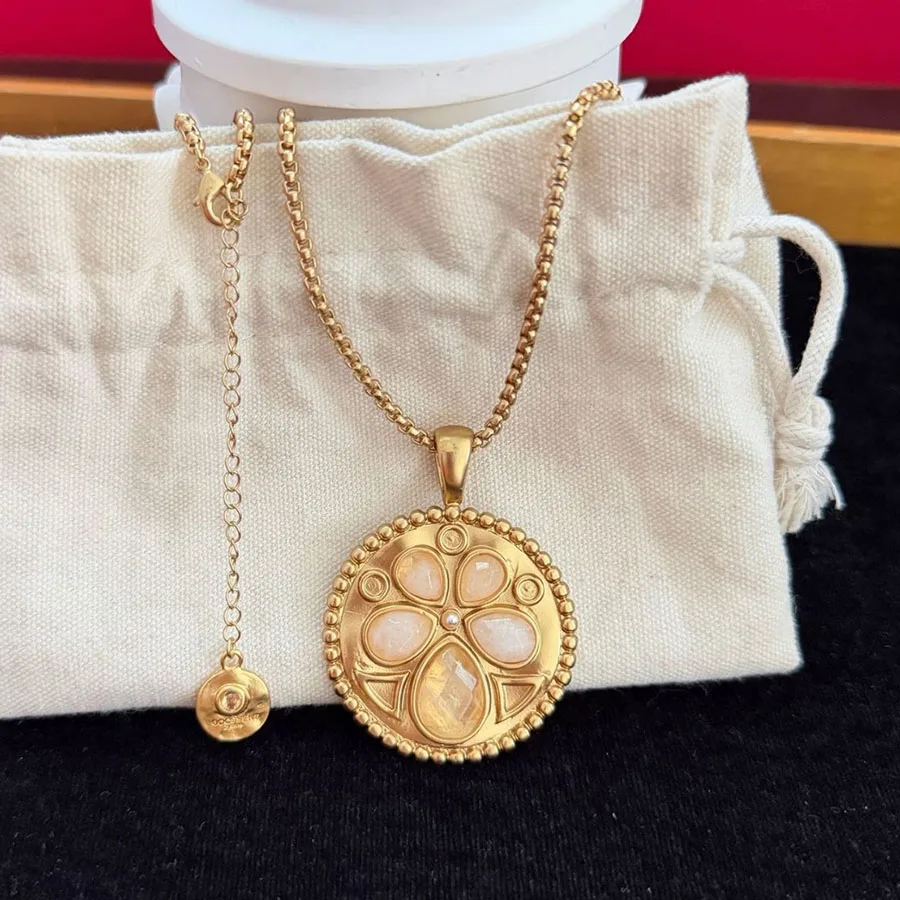 Vintage Byzantine Medal long Necklace for women Stone compass necklace vintage elegant jewelry