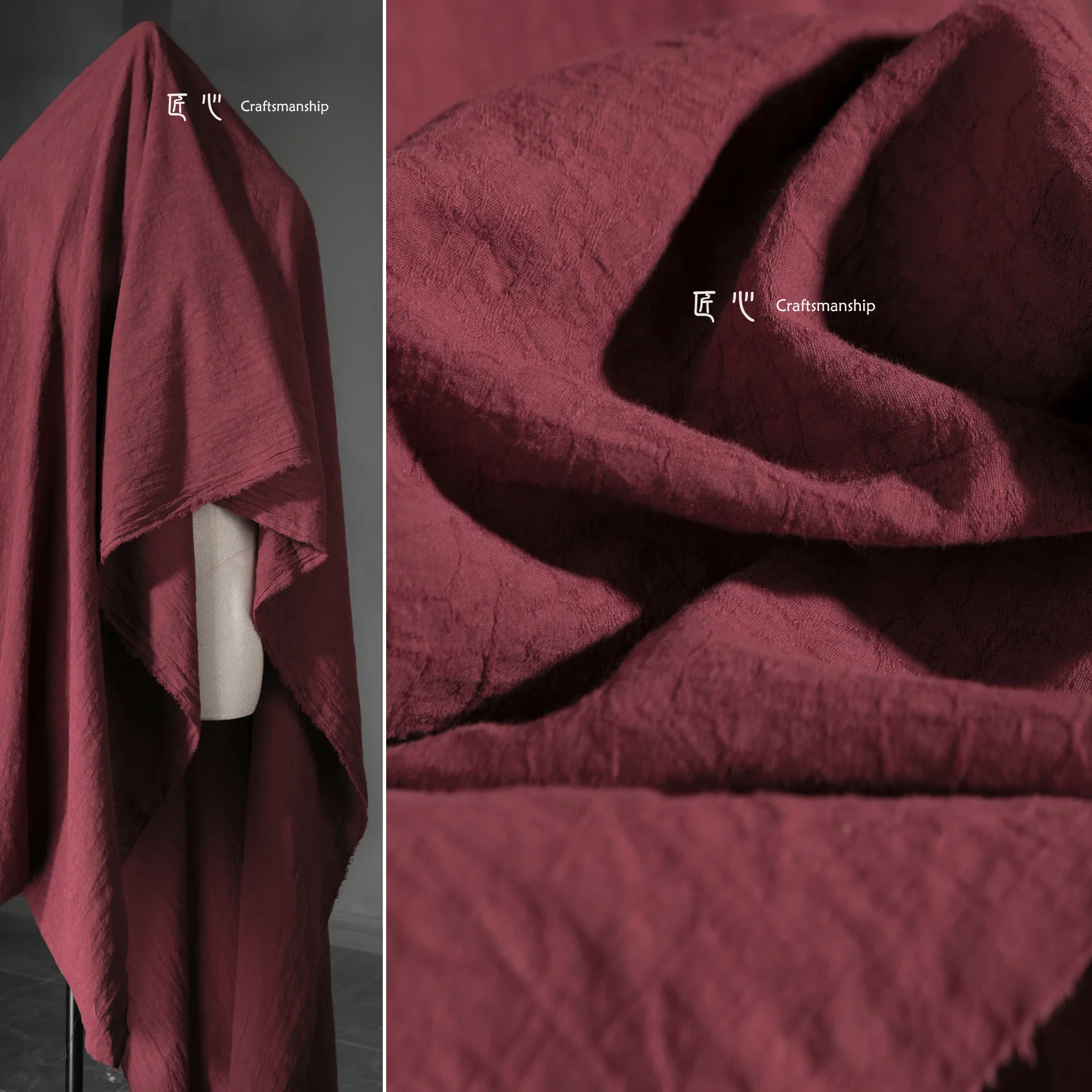 

Fabric Width 140cmx50cm Berry Red Washed Cotton Linen Argy Wormwood Plant Dyed DIY Hand-Stitched Coat Culottes Bag Clothing 1Pc