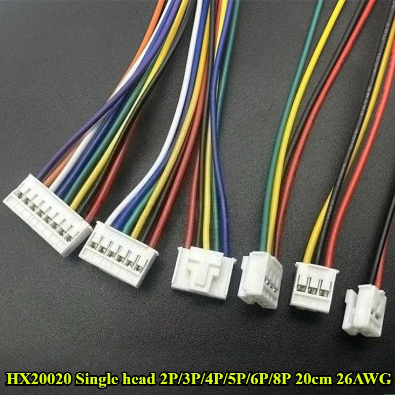 10-50Pcs HX20020 With Lock Buckle Pitch 2.0mm Single Head 2P/3P/4P/5P/6P/8P Terminal Wire 20CM 26AWG Electronic Wire Connector
