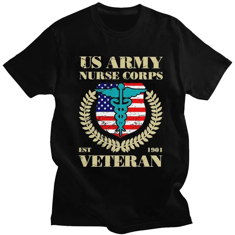 Custom US Army Nurse Corps Veteran T Shirt for Men 100% Cotton Tshirt Tee Short Sleeve T-shirts Clothing Gift
