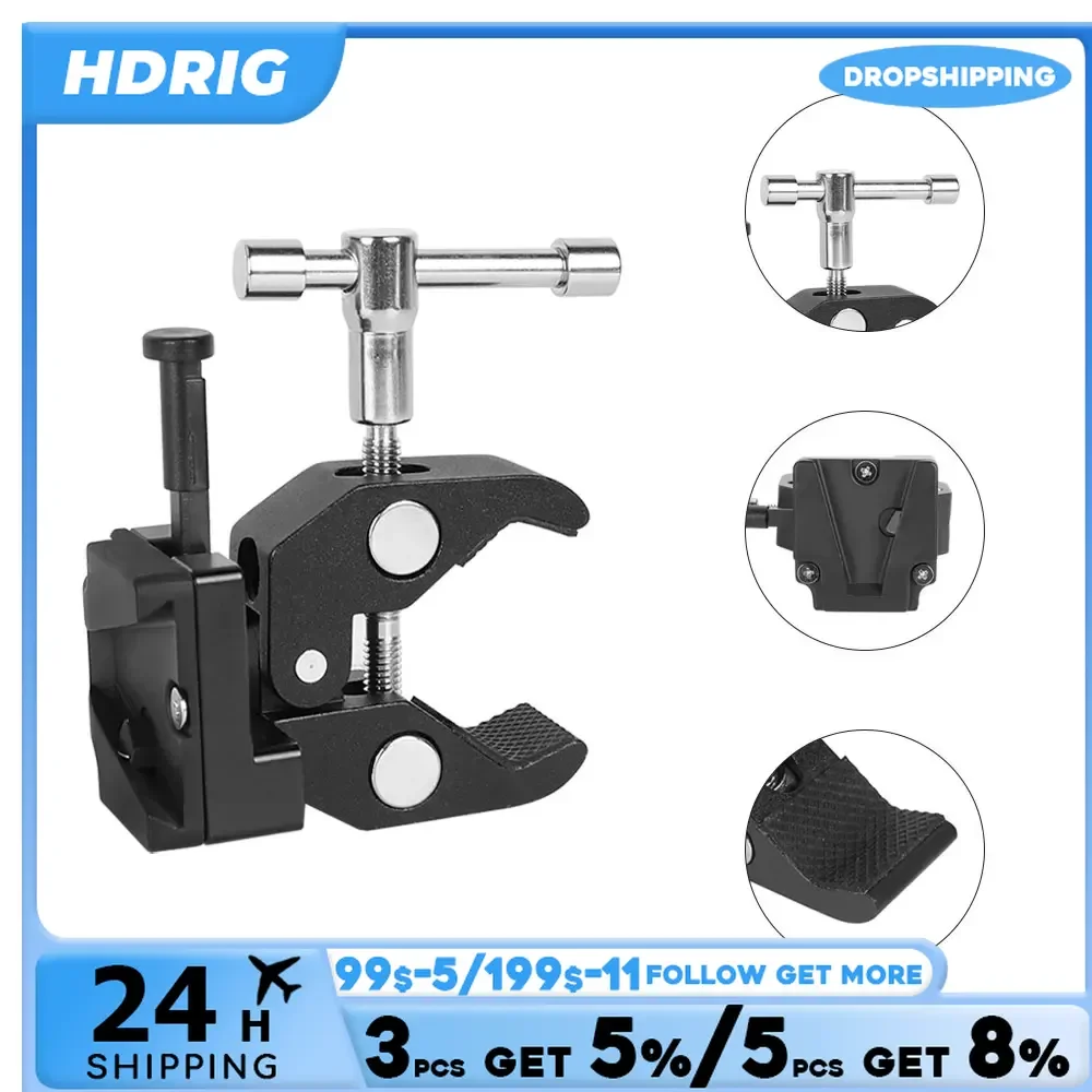 HDRIG Siêu Kẹp Càng Cua Kìm Kẹp Với Đa Năng V-Khóa Núi Phát Hành Nhanh Adapter Dành Cho Máy Ảnh DSLR Pin