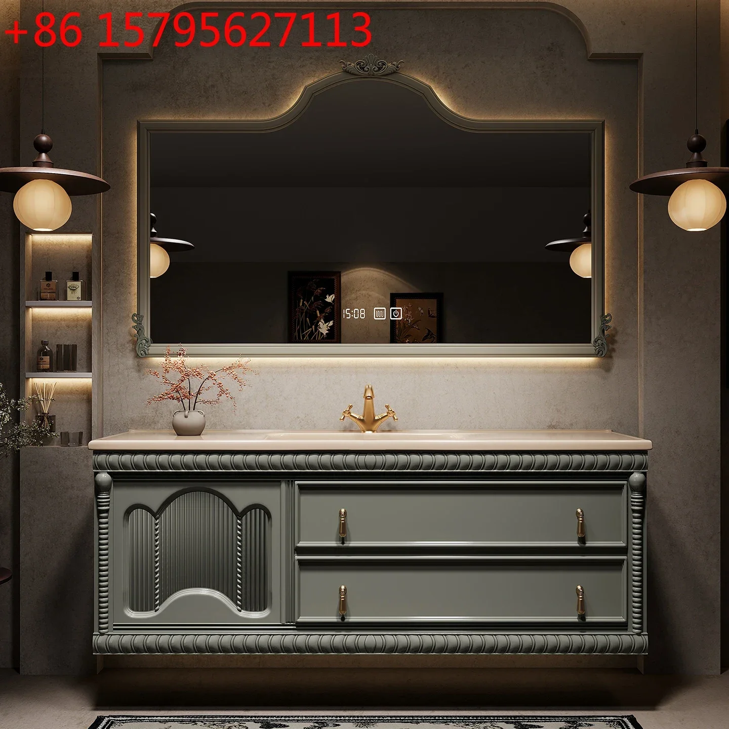 

French retro bathroom cabinet ceramic integrated basin washbasin cabinet combined bathroom rock slab hand wash table bathroom