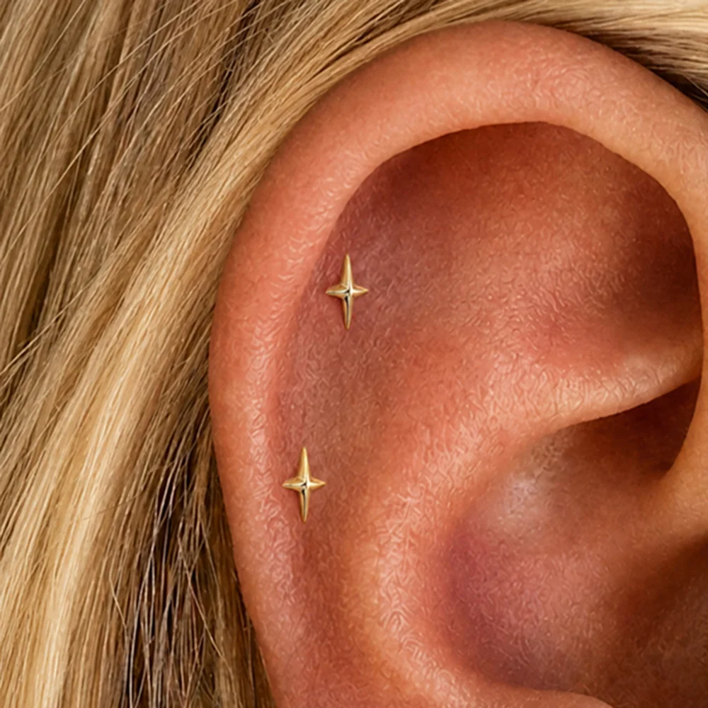 ROXI 1PC 925 Sterling Silver Geometric Star&Moon Zircon Cartilage Helix Ear Jewelry For Women Hypoallergenic Fine Jewelry Gift