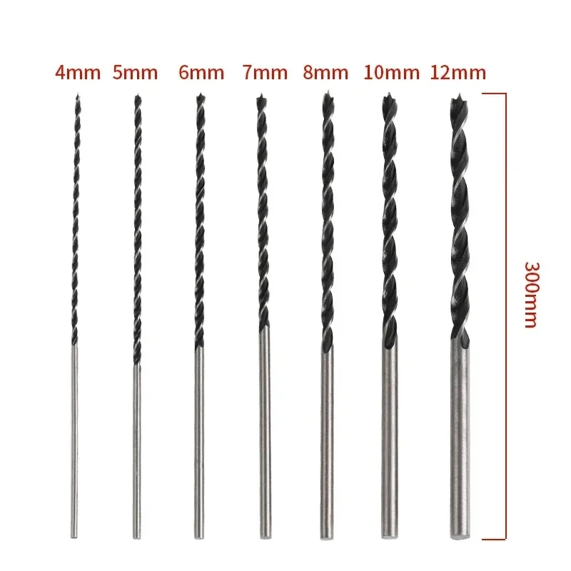 木工用ツール-センタードホールオープナー-7本セット-4mm-5mm-6mm-7mm-8mm-10mm-12mm-エクストラロング-300mm-トリプルポイント-ウッドドリルビットセット