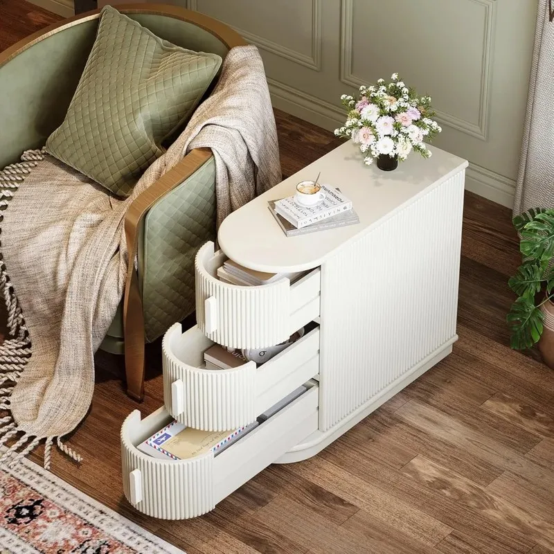 

Set of 2 Wooden 3-Drawer End Tables, Modern Sofa Side Tables, Narrow Chair Side Tables, Slim Nightstands