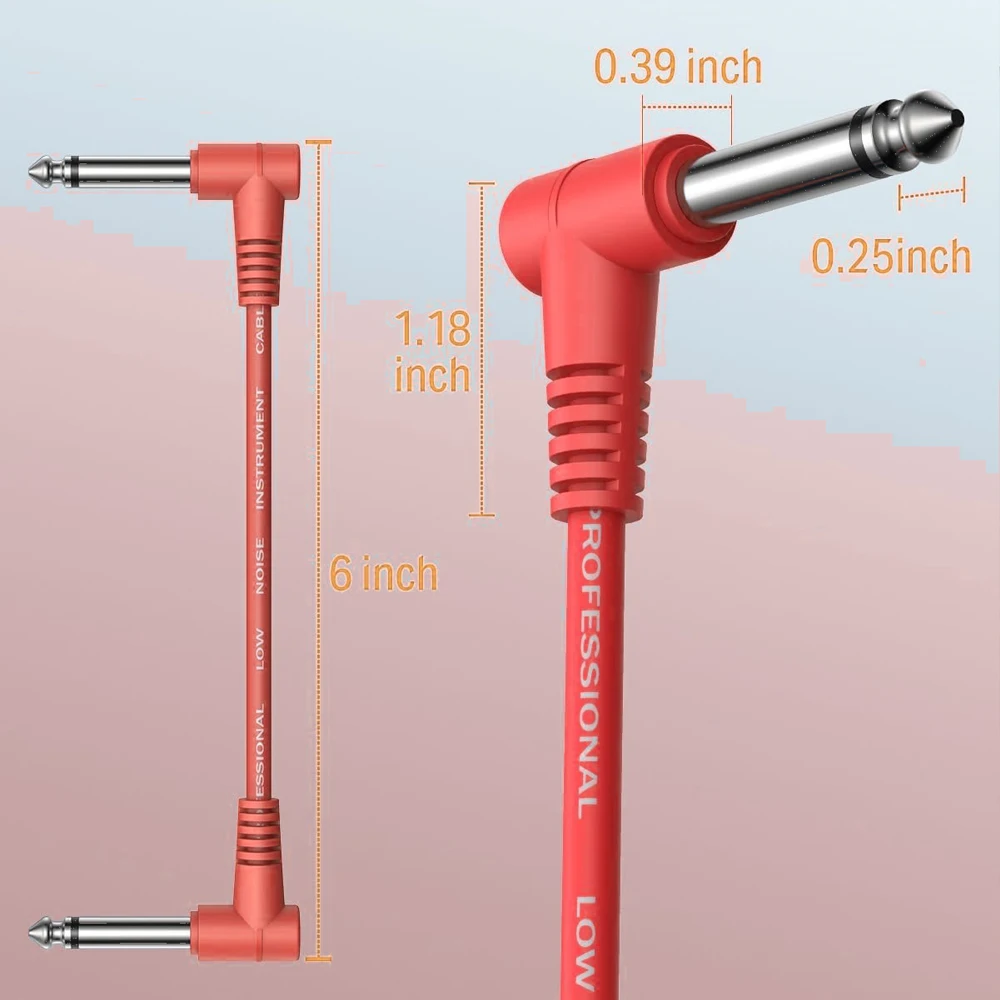 6 x สายต่อกีต้าร์15ซม. พร้อมอะแดปเตอร์ไฟขวา1/4นิ้ว6.35มม. อุปกรณ์เสริมแป้นเหยียบกีตาร์คุณภาพสูงสีที่ต่างกัน